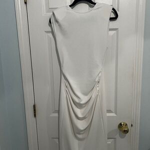 White form fitting v back dress